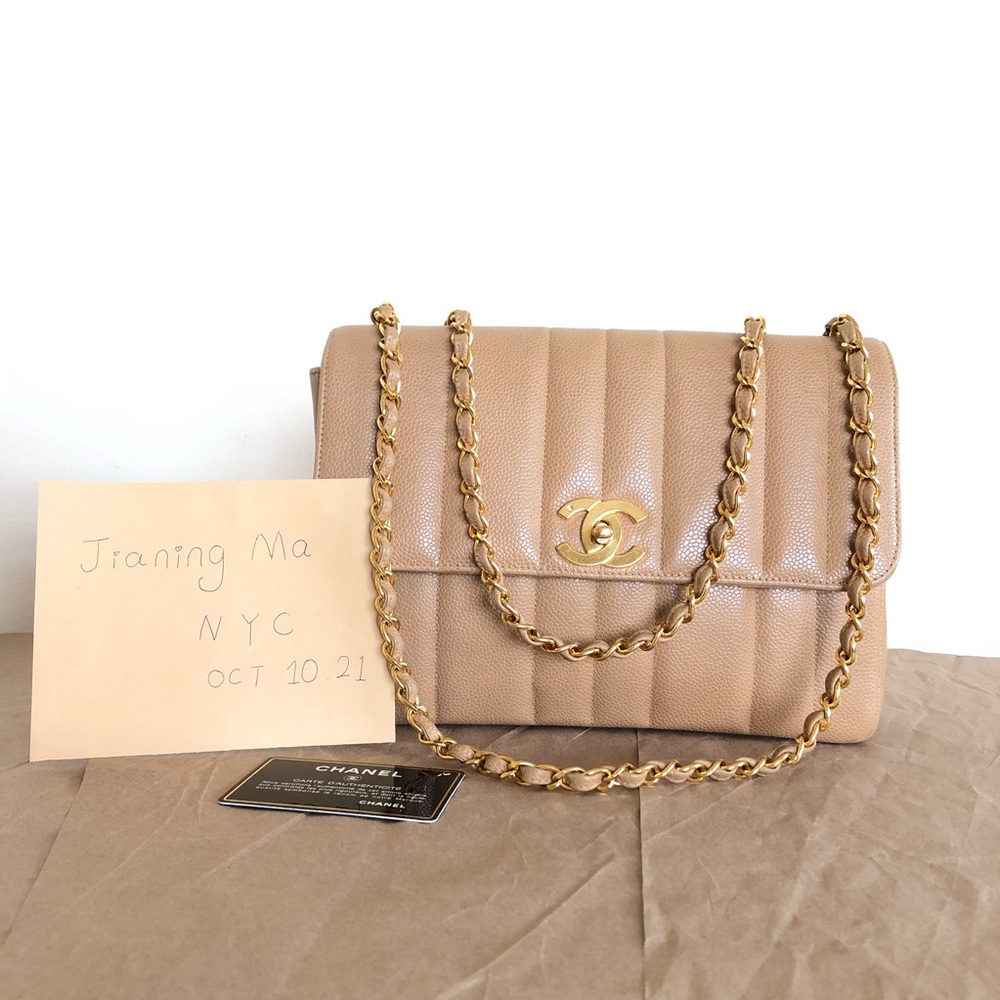 CHANEL vintage caviar beige medium flap bag